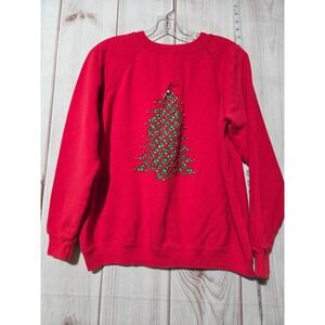 Ladies Large Vintage‎ Christmas Tree Sweatshirt Holiday Green Red Crewneck